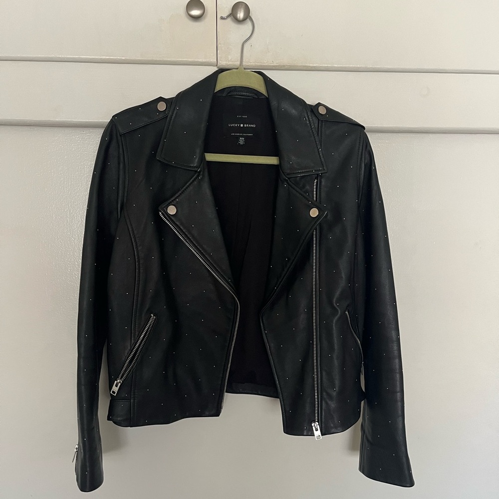 Lucky Brand Studded Leather Jacket- Classic Style, Medium